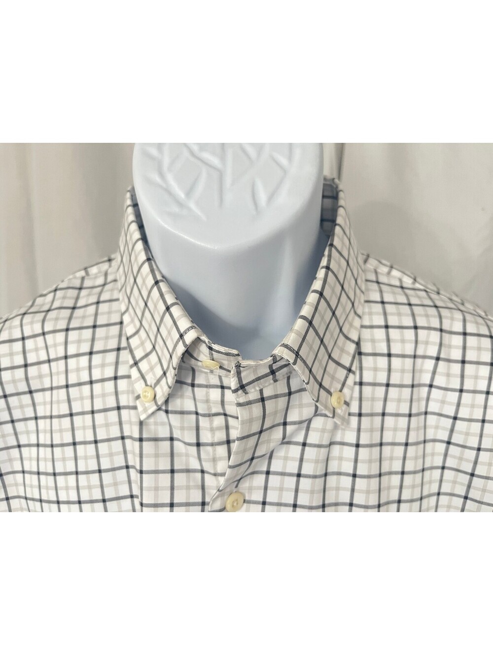 Peter Millar Men's White Black Gray Checker Performance Material l/s Shirt Large
